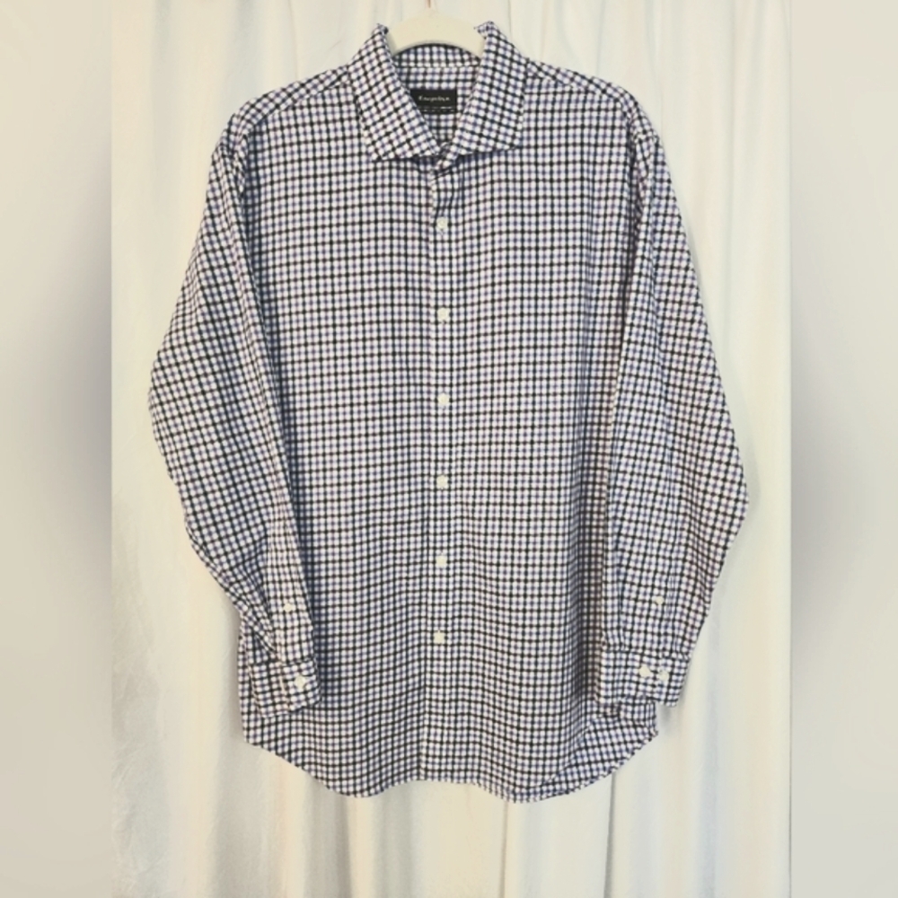 Esquire Casual Black/ Blue  Cotton Button Down Shirt Size 16- 32/33